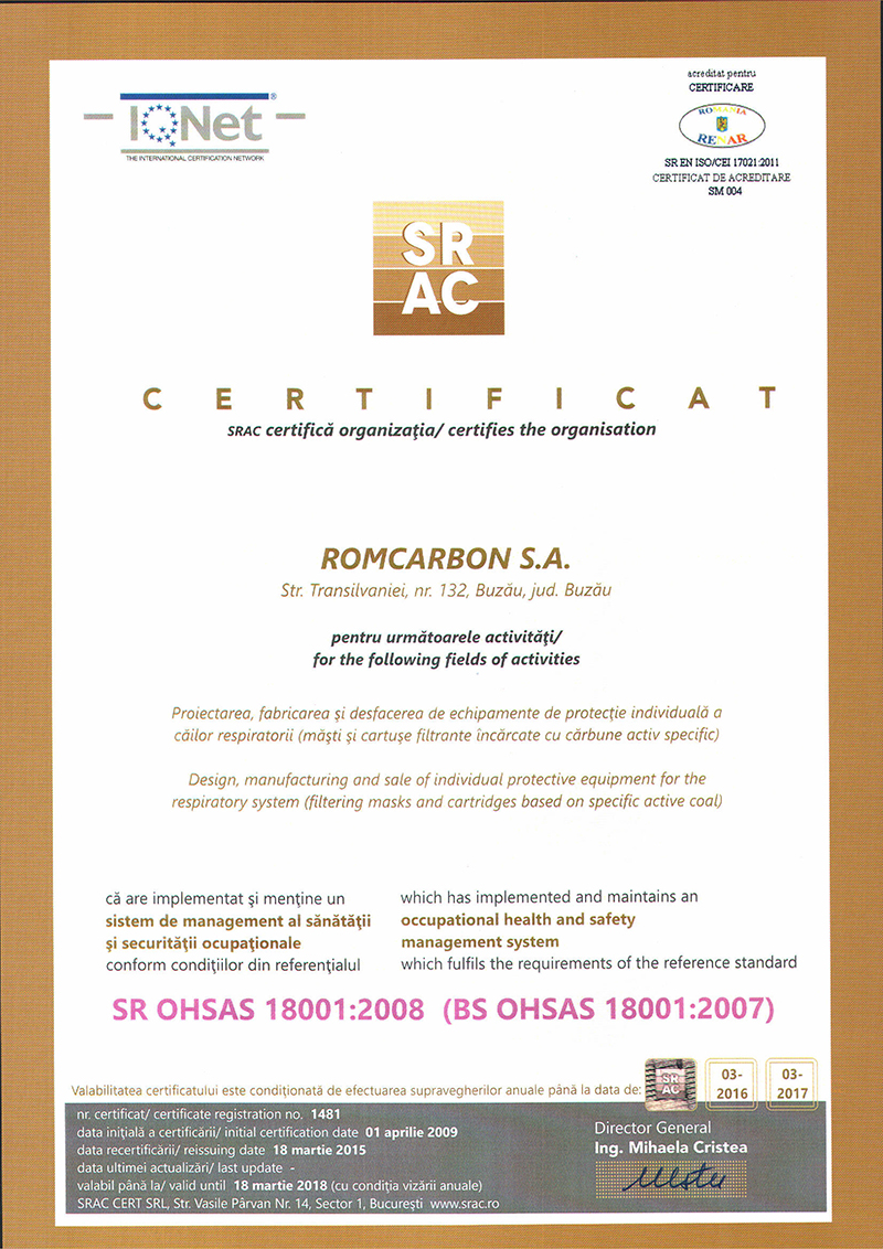 Certificat cf. ISO 18001